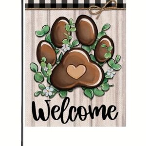 Welcome Paw Print Garden Flag - Brown & Green